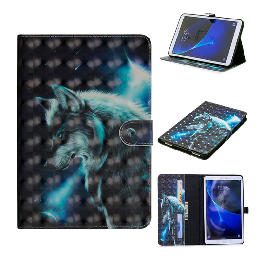Samsung Galaxy Tab A 10.1 (2016) kuvioitu nahkainen flip suojakotelo - Susi
