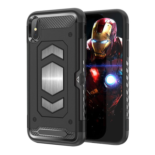iPhone 9 Plus Hybriidi Muovinen Takasuoja Kuori Magneetti Laatalla Ja Kortti Paikalla - Musta
