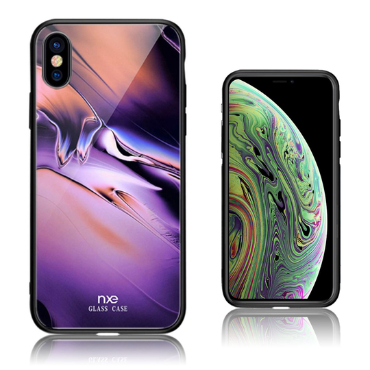 iPhone XS NXE Kuviollinen hybriidi takasuoja kuori lasista ja silikooni muovista - Tyyli B