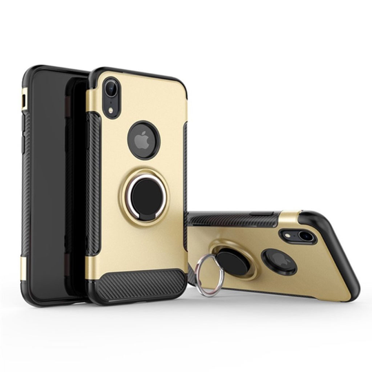 iPhone Xr ANGIBABE hybriidi muovinen takasuoja kuori metalli sormirenkaalla ja magneetilla - Kulta