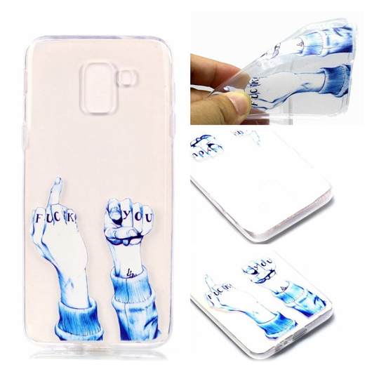 Samsung Galaxy J6 Pehmeä Ja Joustava Kuvallinen TPU mUovi Takasuoja Kuori - Fuck You Käsi