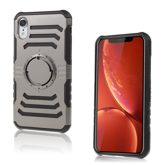 iPhone 9 Isku Kestävä Hybriidi Muovinen Takasuoja Kuori Magneetti Laatalla - Harmaa