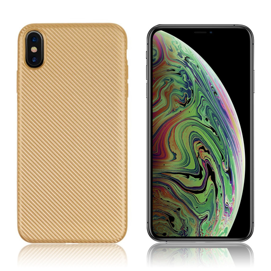 iPhone 9 Plus Hiilikuitu Harjattu Pintainen Muovinen Takasuoja Kuori - Kulta