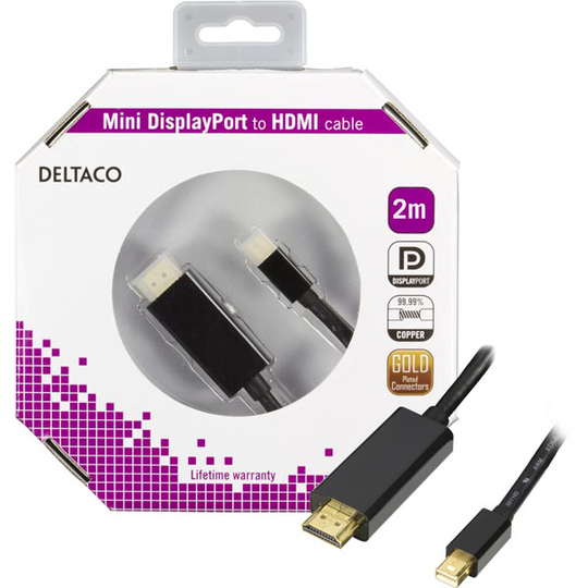 DELTACO mini DisplayPort - HDMI-monitorikaapeli ur-ur 0 2m valkoinen