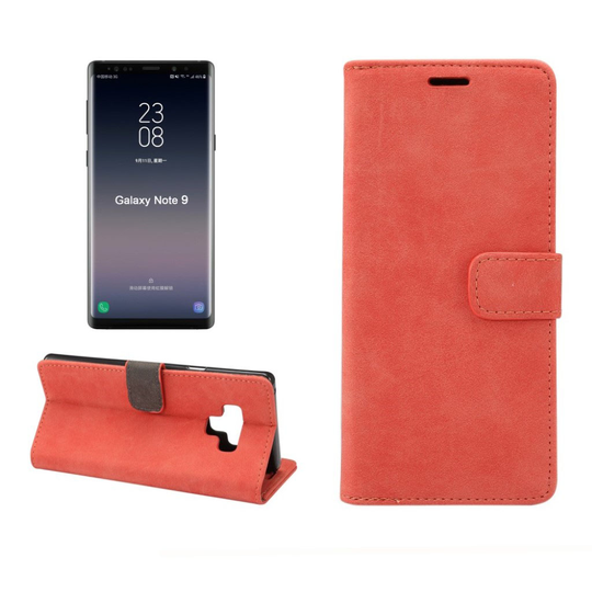 Samsung Galaxy Note9 Retro Tyylinen Synteetti Nahkainen Lompakko Suojakotelo Magneetti Lukolla - Punainen
