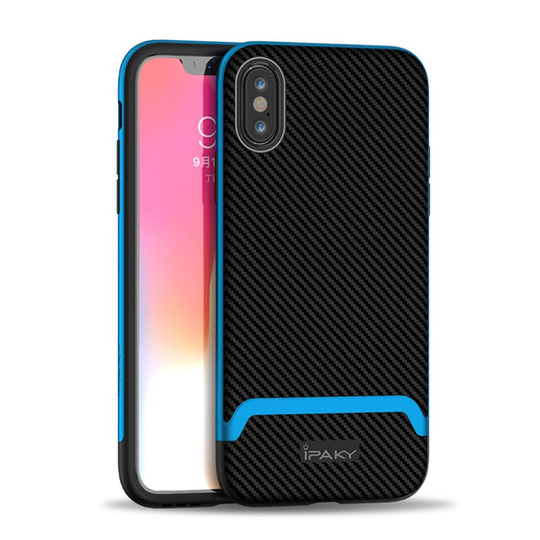 iPhone 9 Plus IPAKY Puskuri Muovinen Takasuoja Kuori Hiilikuitu Harjatulla Pinnalla - Musta/ Sininen