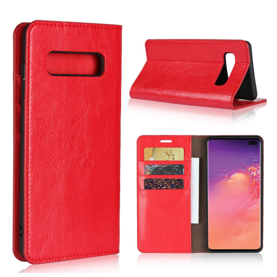 Crazy Horse Samsung Galaxy S10 Plus aitoa nahkaa suojakotelo - Punainen