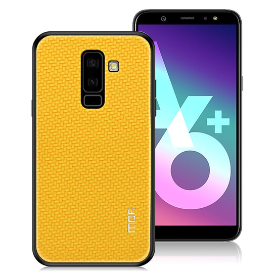Samsung Galaxy A6 Plus (2018) MOFI Honor Kudottu Pintainen Synteetti Nahkainen Takasuoja Kuori Muovista - Keltainen