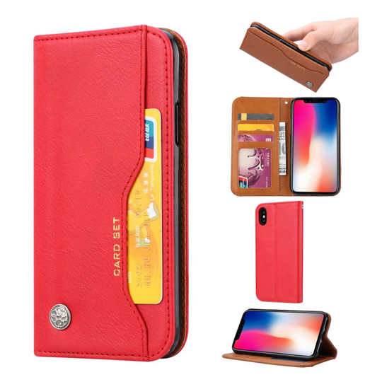 iPhone Xr Magneettinen Synteetti Nahka Kotelo Korttipaikalla - Punainen