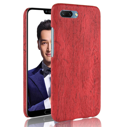 Huawei Honor 10 Puun Rakenne Synteetti Nahka Pintainen Muovinen Takasuoja Kuori - Punainen