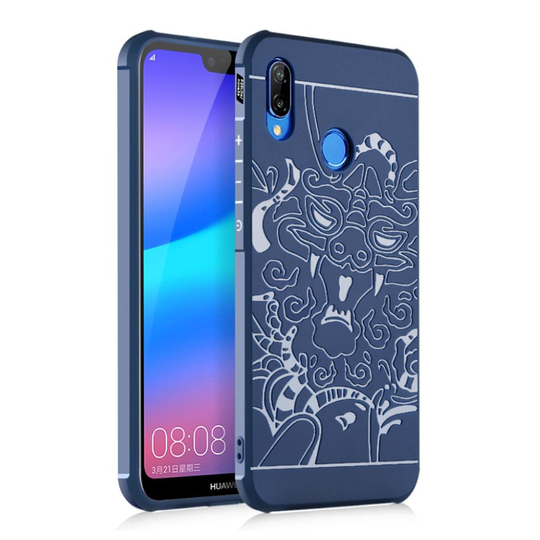 Huawei P20 Lite Kokonaan Suljettu Isku Kestävä TPU Takasuoja Kuori - Lohikäärme/ Sininen