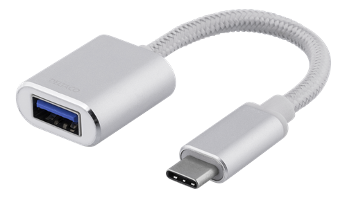 Sovitin USB-C 3.1 Gen 1 - USB-A OTG, 3 A, Alumiinia, Muovipussi, 0,1 M Kangaspäällysteinen Kaapeli