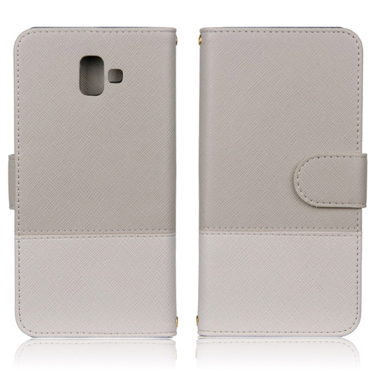 Samsung Galaxy J6 Plus (2018) kaksi värinen ristikko rakenne synteetti nahkainen lompakko suojakotelo - Beige