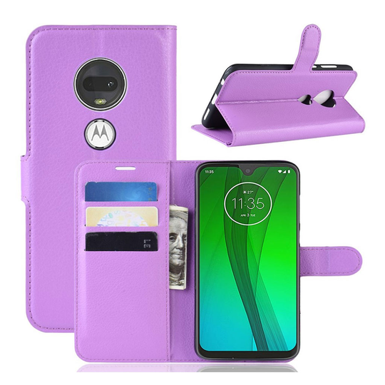 Motorola Moto G7 litsi nahkainen suojakotelo - Violetti