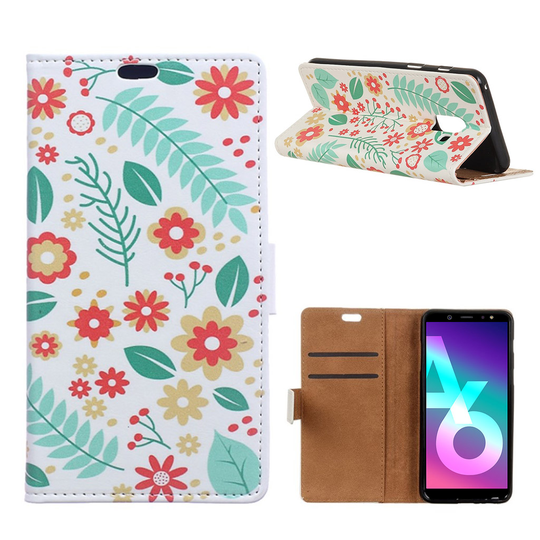 Samsung Galaxy A6 Kuviollinen Seisova Nahka Lompakko Kuori - Kukat Ja Lehdet