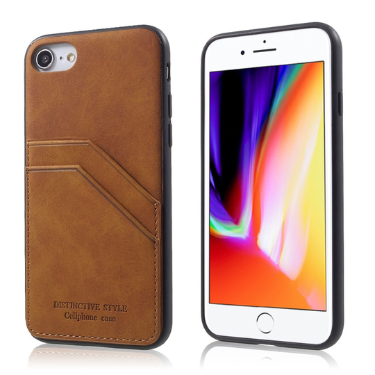 iPhone 7 / 8 Retro Tyylinen Synteetti Nahka Pinnoitettu Muovi Takasuoja Kuori - Ruskea