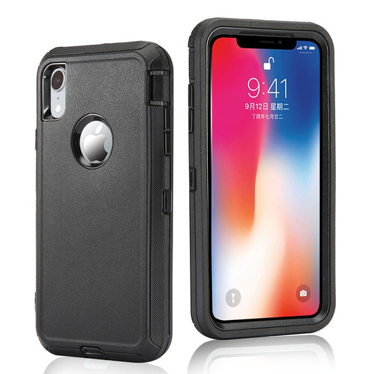iPhone Xr Iskukestävä hybriidi muovinen takasuoja kuori - Musta