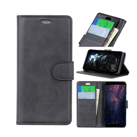Huawei P30 Lite matta nahkainen flip Suojakotelo - Musta