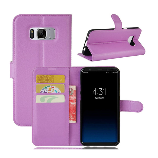 Samsung Galaxy S8+ Litsi Pintainen Nahkakotelo Korttitaskuilla - Violetti