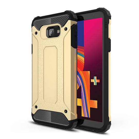 Samsung Galaxy J4 Plus (2018) kilpi kova hybriidi muovinen takasuoja kuori kulma vahvisteilla - Kulta