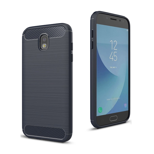 Samsung Galaxy J7 (2017) hiilitekstuurinen suojakuori - Tummansininen