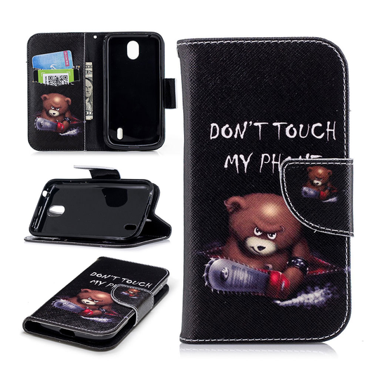 Nokia 1 kuvioitu nahkainen flip suojakotelo - Nalle ja Do not Touch My Phone