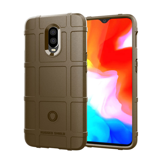 OnePlus 6T Ruudukko kuvio pintainen iskukestävä pehmeä silikooni suojakuori - Ruskea