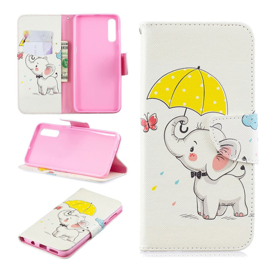 Samsung Galaxy A50 pattern leather case - Elephant Holding an Umbrella