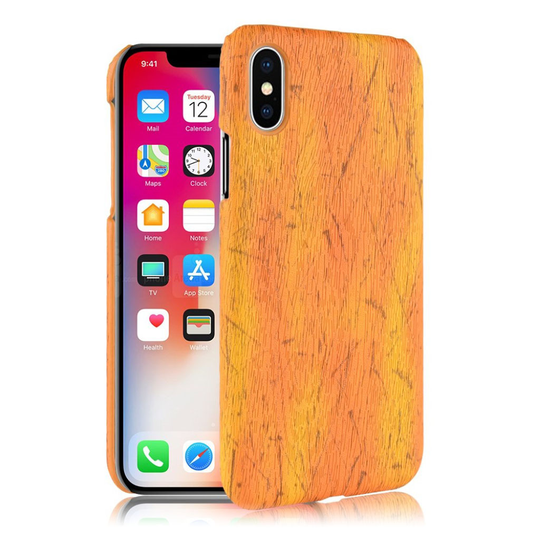 iPhone Xr Puun Rakenne Pintainen Synteetti Nahkainen Muovi Takasuoja Kuori - Keltainen