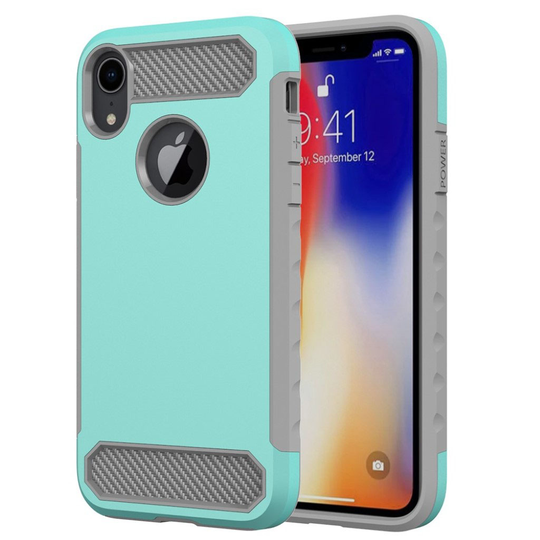 iPhone 9 Plus Hiilikuitu Harjattu Pintainen hybriidi Muovinen Takasuoja Kuori - Cyaani