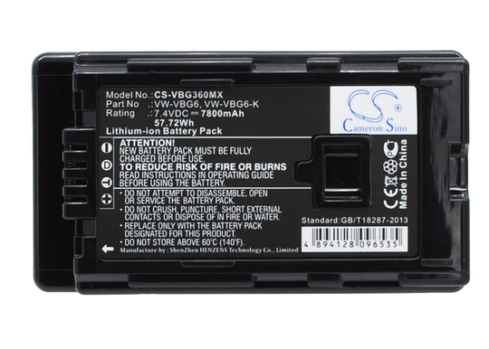 Panasonic VW-VBG6 VW-VBG6GK VW-VBG6-K akku 7800 mAh