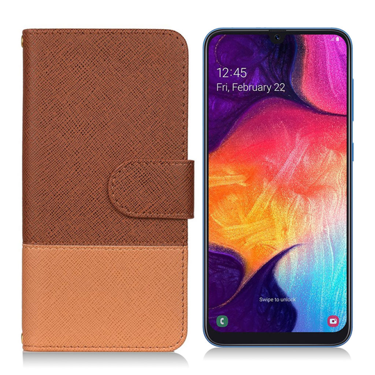 Samsung Galaxy A50 kontrasti väri nahkainen suojakotelo - Ruskea