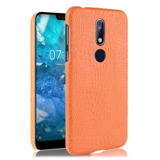 Nokia 7.1 krokotiili rakenne synteetti nahka pintainen muovi suojakuori - Oranssi