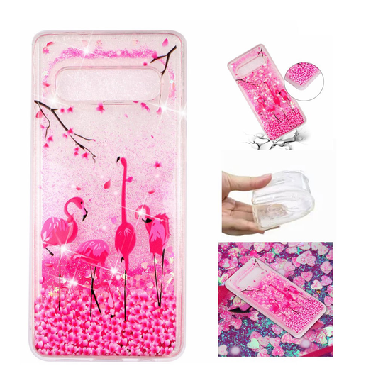 Samsung Galaxy S10 glitteri paljetti kuosinen suojakotelo - Flamingos