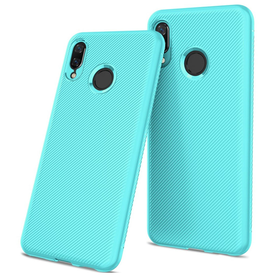 Huawei P Smart Plus silikooni muovinen tvilli kudottu pintainen pehmeä takasuoja kuori - Cyaani