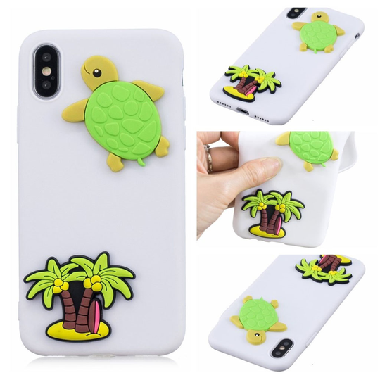 iPhone 9 Plus 3D Sarjakuva Kuviollinen Pehmeä Muovinen Takasuoja Kuori - Kilpikonna Ja Palmut
