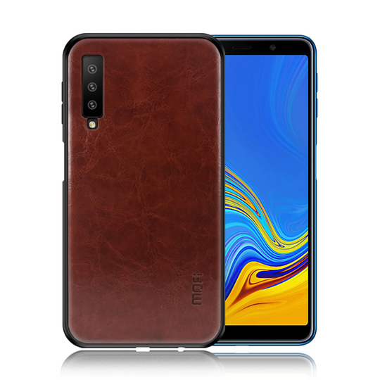 Samsung Galaxy A7 (2018) MOFI hybriidi muovinen takasuoja kuori retro synteetti nahalla - Kahvi