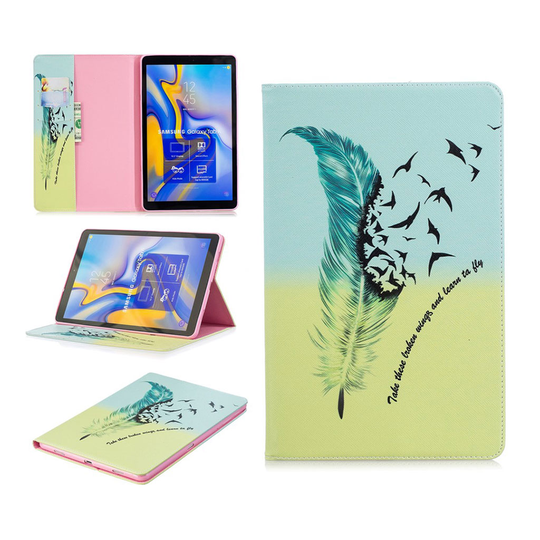 Samsung Galaxy Tab A 10.5 kuviollinen seisova mallinen synteetti nahkainen suojakotelo missä kortti paikat - Sulka Ja Linnut