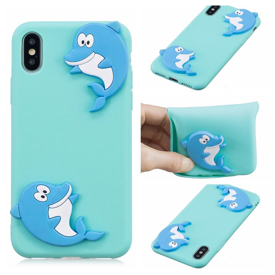 iPhone 9 Plus 3D Sarjakuva Kuviollinen Pehmeä Muovinen Takasuoja Kuori - Delfiinit