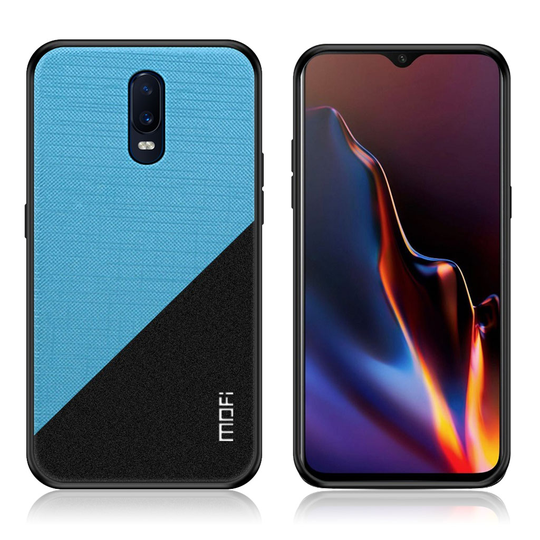 OnePlus 6T MOFI pyyhe kangas pinnoitettu kaksivärinen hybriidi muovinen suojakuori - Sininen