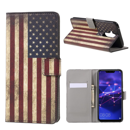 Huawei Mate 20 Lite kuviollinen synteetti nahkainen lompakko suojakotelo - Retro US Lippu