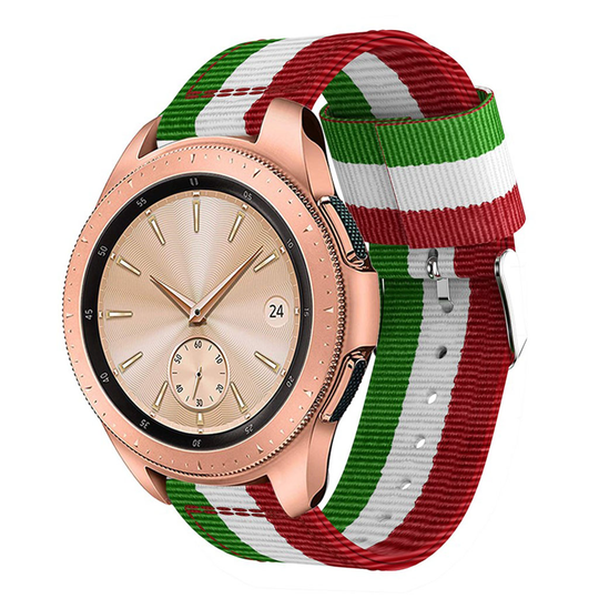 Samsung Galaxy Watch (42mm) raidallinen nailoni kangas kellon vaihdettava ranneke metalli soljella - Valkoinen/ Vihreä/ Punainen