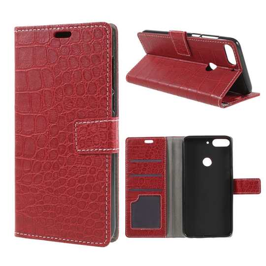 HTC Desire 12 Plus Krokotiili Nahka Lompakko Kuori - Punainen