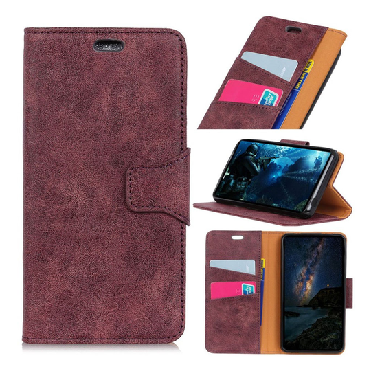 iPhone Xr Vintage Tyylinen Haljais Synteetti Nahkainen Lompakko Suojakotelo - Viinin Punainen