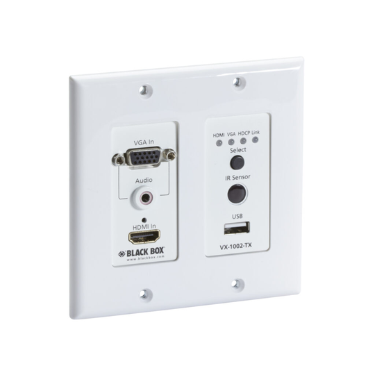 BLACK BOX VX1000 SERIES EXTENDER WALLPLATE TRANSMITTER - 4K, HDMI, VGA, HDBASET, USB