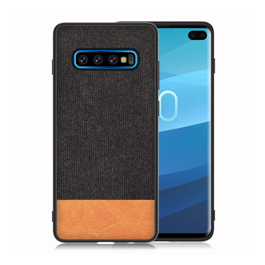 Samsung Galaxy S10 Plus cloth texture leather case - Black / Brown