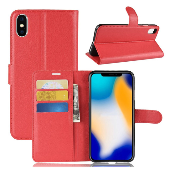 iPhone Xs Max Tyylikäs Synteetti Nahkainen Lompakko Suojakotelo - Punainen
