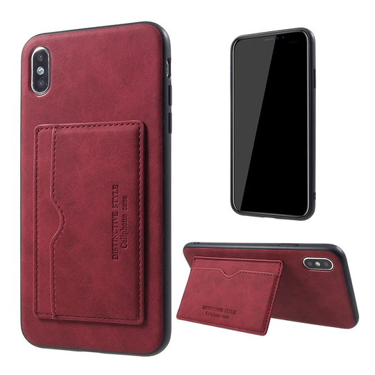 iPhone 9 Plus Synteetti Nahkainen Takasuoja Kuori Korttipaikalla - Punainen