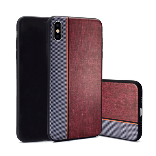 iPhone XS kaksisävyinen farkku kangas rakenne silikooni muovinen takasuoja kuori - Harmaa/ Ruskea