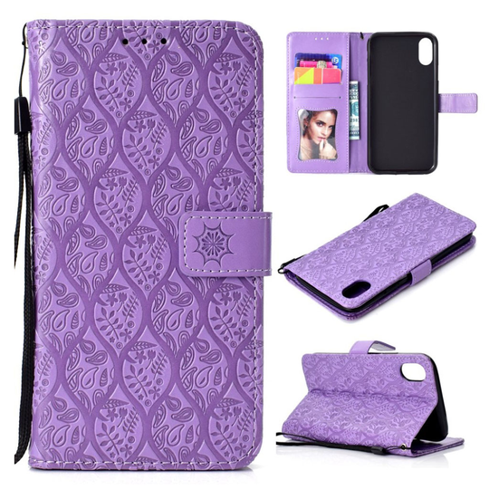 iPhone 9 Plus Kasmir Printti Kuviollinen Synteetti Nahka Lompakko Suojakotelo - Violetti
